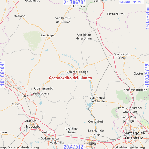 Xoconoxtlito del Llanito on map