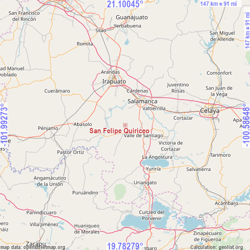 San Felipe Quiriceo on map