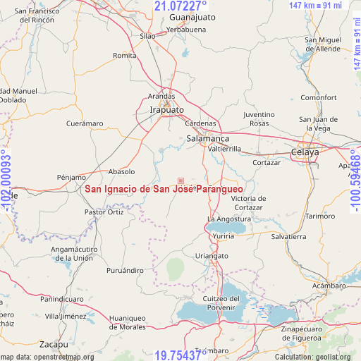 San Ignacio de San José Parangueo on map