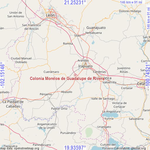 Colonia Morelos de Guadalupe de Rivera on map