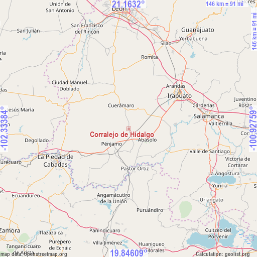 Corralejo de Hidalgo on map