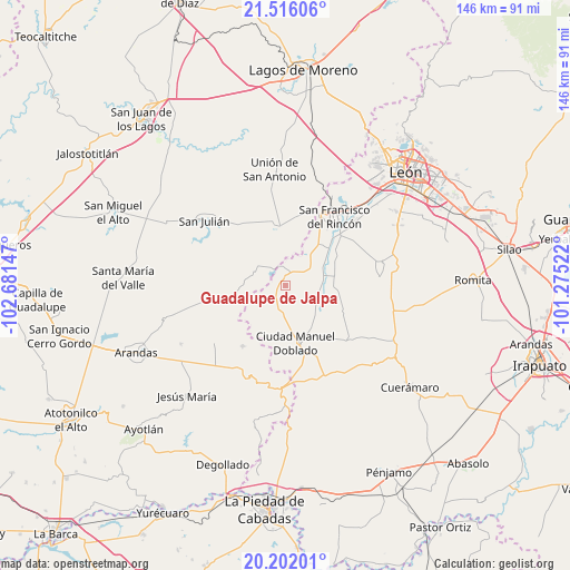 Guadalupe de Jalpa on map