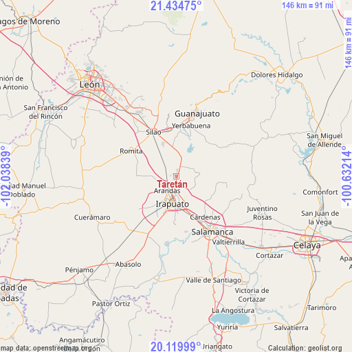 Taretán on map