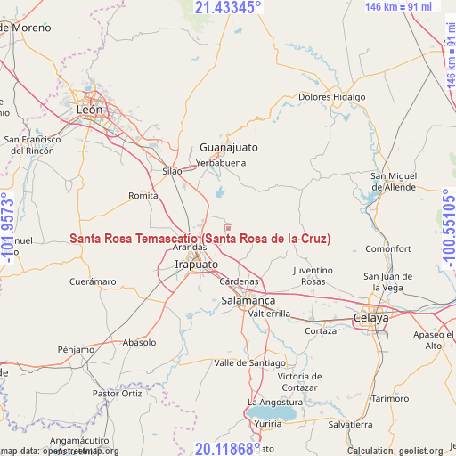 Santa Rosa Temascatío (Santa Rosa de la Cruz) on map