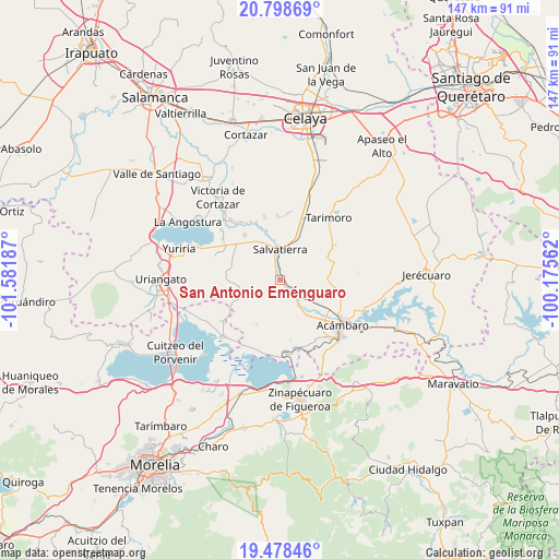 San Antonio Eménguaro on map