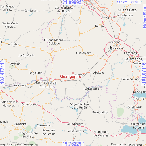 Guangüitiro on map