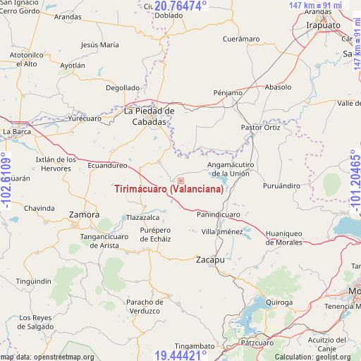Tirimácuaro (Valanciana) on map