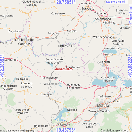 Janamuato on map