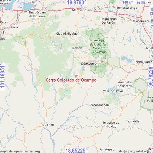 Cerro Colorado de Ocampo on map