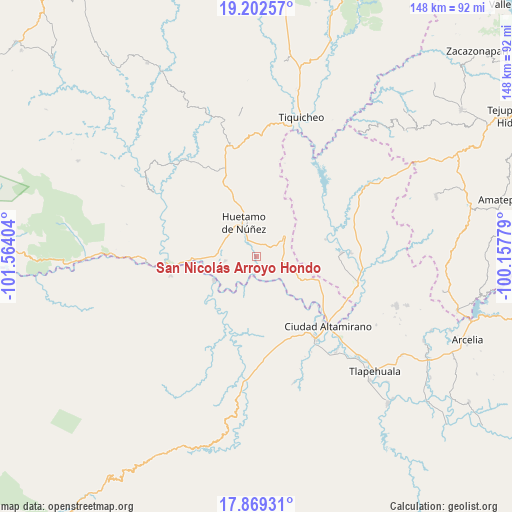 San Nicolás Arroyo Hondo on map
