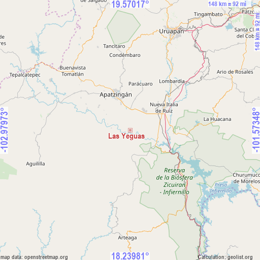 Las Yeguas on map