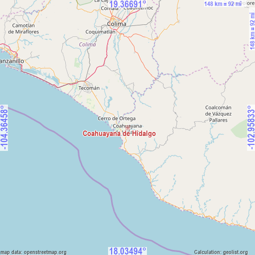 Coahuayana de Hidalgo on map