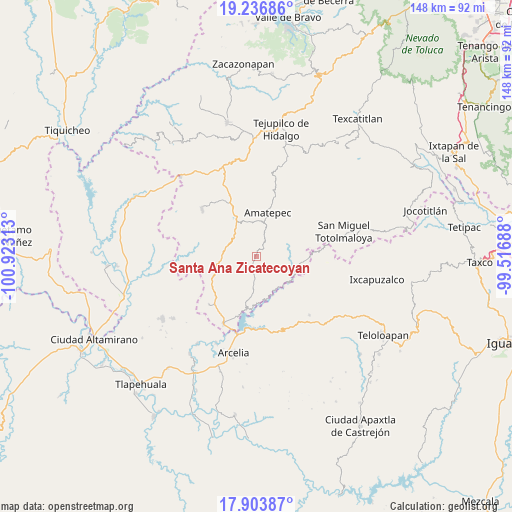 Santa Ana Zicatecoyan on map