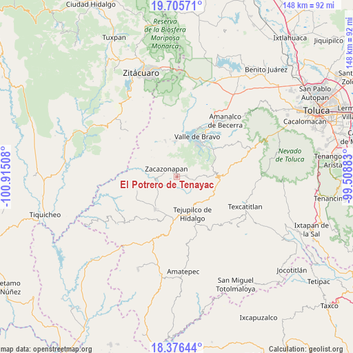 El Potrero de Tenayac on map