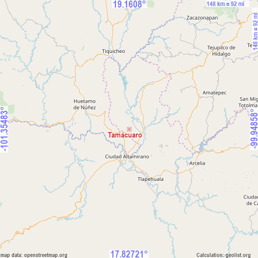 Tamácuaro on map