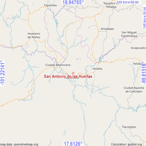 San Antonio de las Huertas on map
