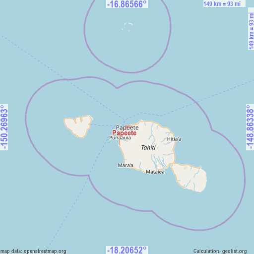 Papeete on map
