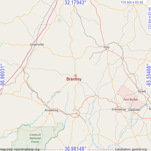 Brantley on map
