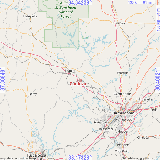 Cordova on map