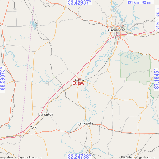 Eutaw on map