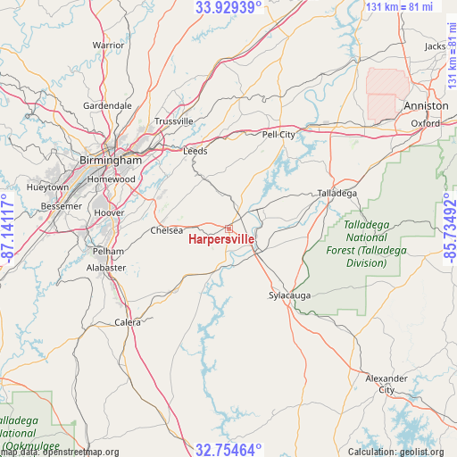 Harpersville on map