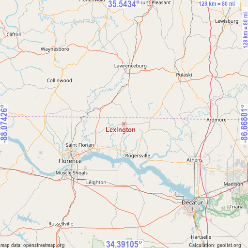 Lexington on map