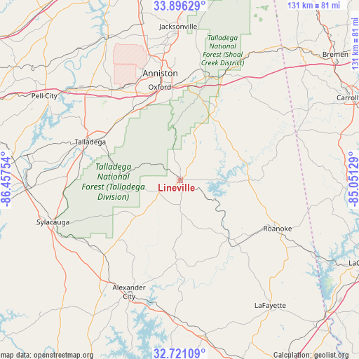 Lineville on map