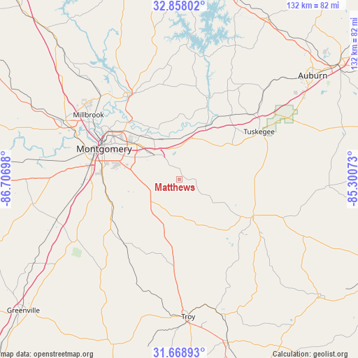 Matthews on map