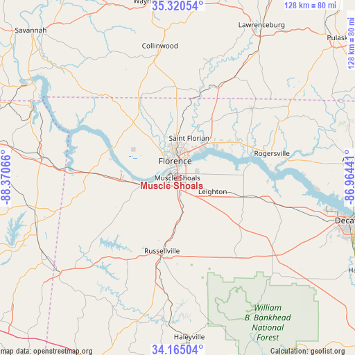 Muscle Shoals on map