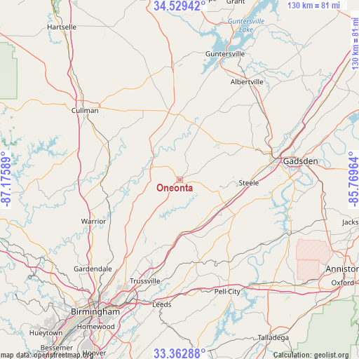 Oneonta on map