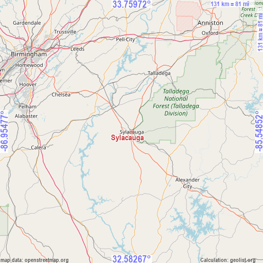 Sylacauga on map