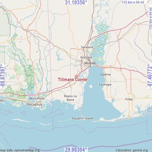 Tillmans Corner on map