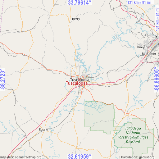 Tuscaloosa on map