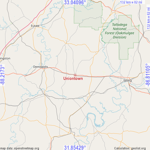 Uniontown on map