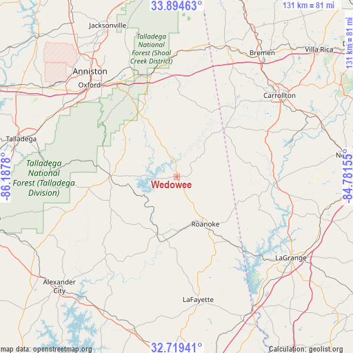 Wedowee on map