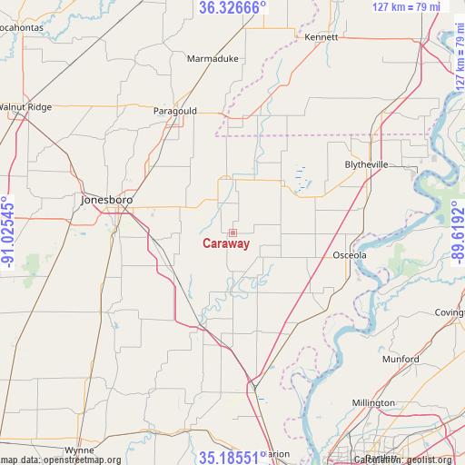 Caraway on map