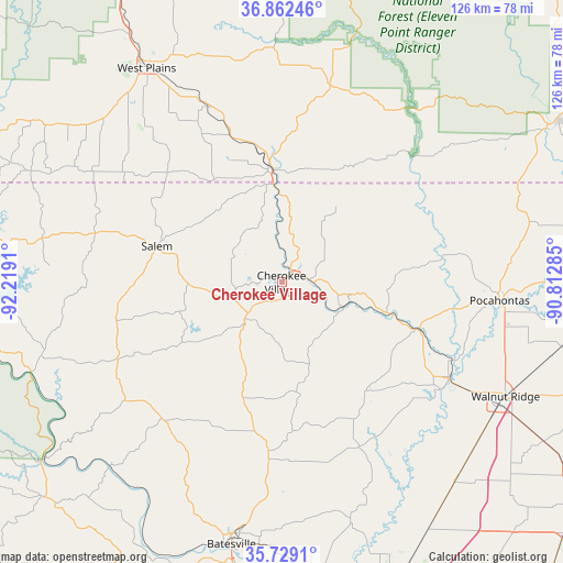 Cherokee Village on map