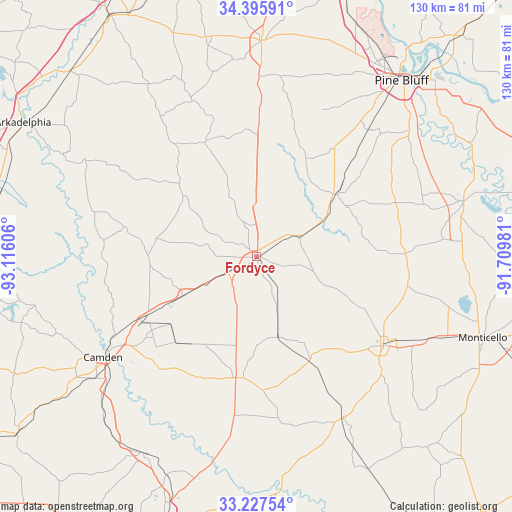 Fordyce on map