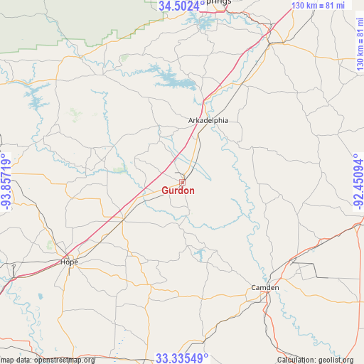 Gurdon on map