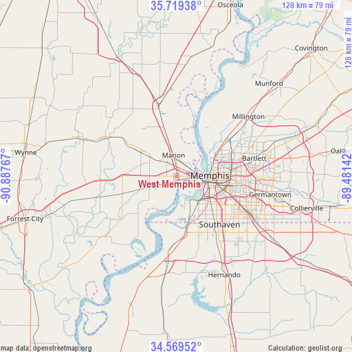 West Memphis on map