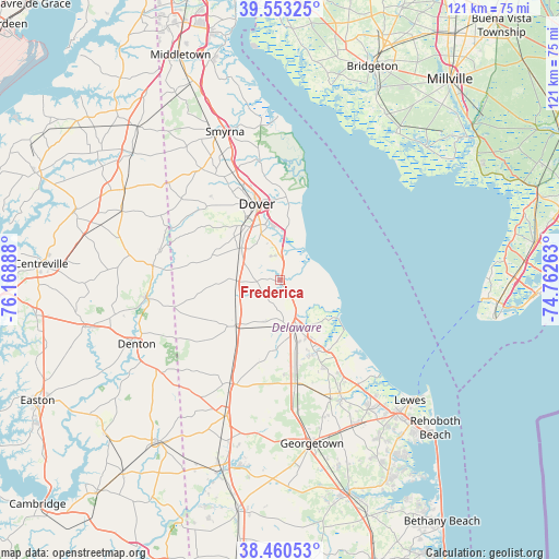 Frederica on map