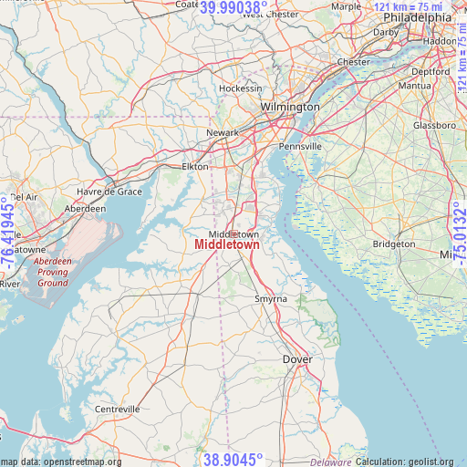 Middletown on map