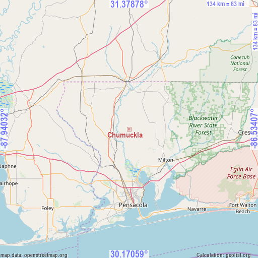 Chumuckla on map