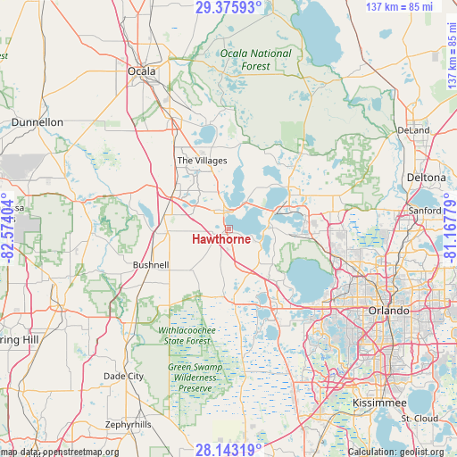 Hawthorne on map