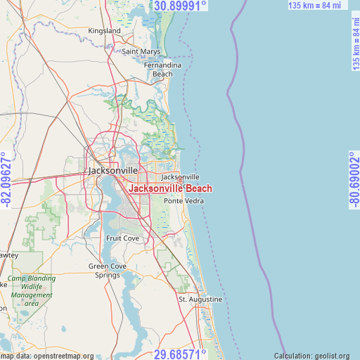 Jacksonville Beach on map