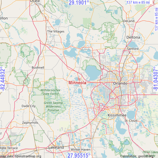 Minneola on map