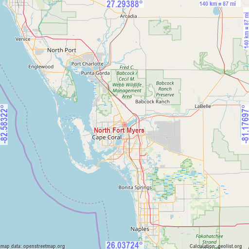 North Fort Myers on map