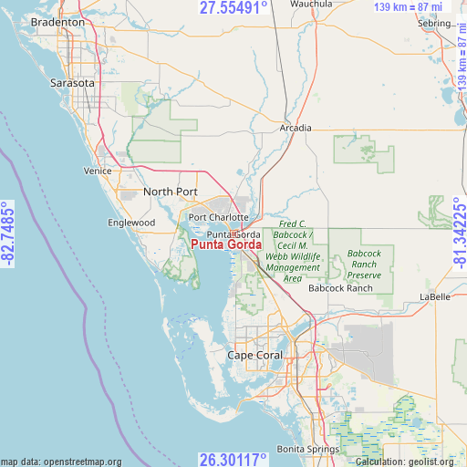 Punta Gorda on map