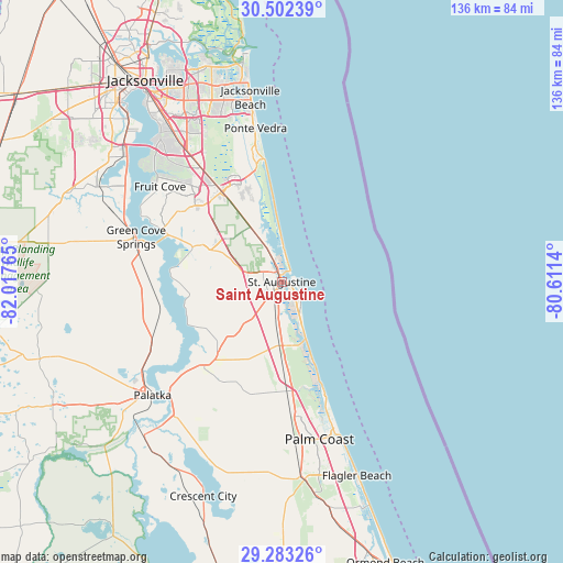 Saint Augustine on map