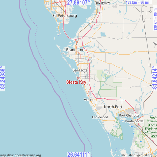 Siesta Key on map